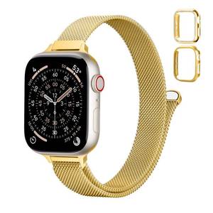 lot 12158 image: Slim Milanese Loop and Case for Apple Watch Bands for Women 40mm,Thin Magnetic Mesh Stainless Steel Dressy Wristband Strap for iWatch Series 654SE3SE2SE,06-gold