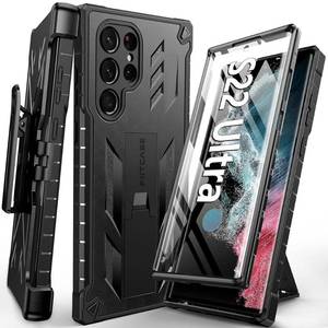lot 12163 image: FNTCASE for Samsung Galaxy S22 Ultra Case Built-in Screen Protector & Kickstand & Belt-Clip Holster, Full-Body Dual Layer Rugged Heavy Duty Shockproof Protective Phone Cover-Black