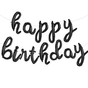 lot 12168 image: TONIFUL Black Happy Birthday Balloons Banner,Cursive Happy Birthday Balloons Black Birthday Decorations Mylar Foil Birthday Decorations for Adults