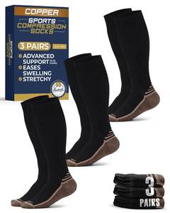 lot 12177 image: Pembrook 3 Pairs Copper Compression Socks Men 20-30 mmHg, Black Compression Socks, Support for Running Athletic Cycling Hiking, Good for Edema and Varicose VeinsBlk3