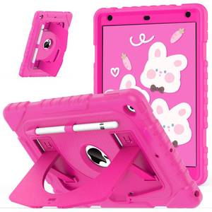 lot 12181 image: OKP Case for iPad 9th 8th 7th Generation 10.2 Inch (202120202019), Shockproof Rugged Heavy Duty i Pad 9 8 7 th Gen Protective 10.2 Cover with Pencil HolderKickstand, Hot Pink