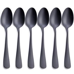 lot 12403 image: Matte Black Dinner Spoon, GoGeiLi Stainless Steel Satin Finish 7.8-inch Silverware Flatware Spoon Set, Service for 6, Dishwasher Safe (Missing Two)