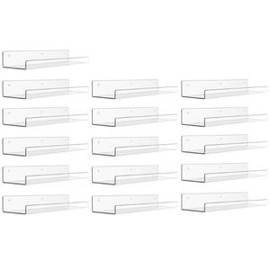 lot 13752 image: upsimples 16 Pack Acrylic Shelves for Wall Storage, 15 Floating Bookshelves for Kids, Display Shelf Organizer for Bathroom, Bedroom, Living Room, Kitchen, Room Decor, Clear