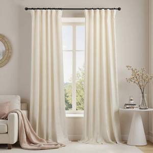 lot 13758 image: KOUFALL 102 Inch Extra Long Velvet Modern Curtains for Living Room,70% Blackout Hooks Pleated Ripple Fold Tall Curtains for Living Room Bedroom 2 Panels Set Cream Ivory