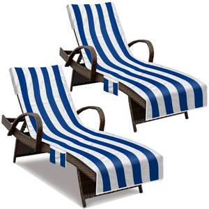 lot 13765 image: NISDOING Lounge Chair Towel Cover, Beach Chair Cover (Pack of 4), Pool Lounge Chair Covers for Outdoor,Garden, Beach,Sun Lounger,Hotel Pool, 85 X 30Large Size and No Sliding, Royal Blue Stripe