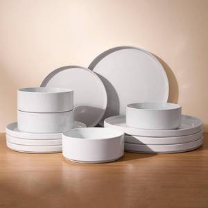 lot 13769 image: Famiware Nebula Plates and Bowls Set, 12 Pieces Dinnerware Sets, Dishes Set for 4, White