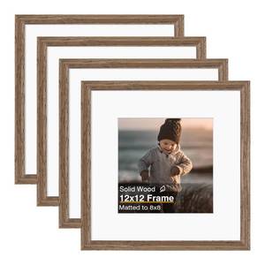 lot 13781 image: KINLINK 12x12 Picture Frame, Brown Square Solid Wood Frames for Pictures 8x8 with Mat or 12x12 without Mat, Wall Display Photo Frames Brown Wood 4 Pack
