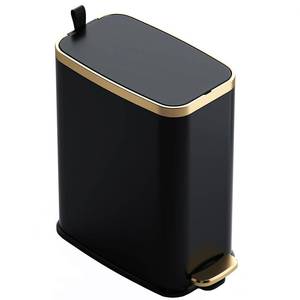 lot 13785 image: CEROELDA Small Bathroom Trash Can with Lid Soft Close-5L1.3 Gal Slim Garbage Can-Metal Step Wastebasket-Rectangle Narrow Waste Bin for Office, Bedroom, Toilet, Live Room (Black)