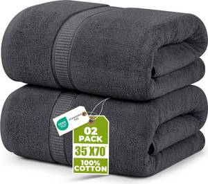 lot 13787 image: Utopia Towels Jumbo Bath Sheet 2 Piece, 600 GSM, 35 by 70 Inches, 100% Ring Spun Cotton, Absorbent and Quick Dry Extra Large Bath Towel, Grey