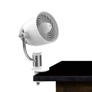 lot 13796 image: Vornado Pivot Clip Personal Air Circulator, 3-Speed, Portable Desk Fan with Multi-Surface Clip, 360-Degree Adjustable Axis, 9 in Tall, 4 in Diameter, Whisper Quiet, Ice White