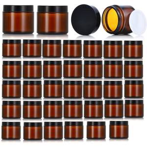lot 14226 image: Zentriqlla 36 Pack 1oz Amber Glass Jars with Black Lids, Small Round Cosmetic Jars with with Inner Liners, Glass Containers for Homemade Creams, Candle, Skincare, Lotion, Travel