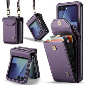 lot 14248 image: ASAPDOS Crossbody Case Compatible with Samsung Galaxy Z Flip 7,Retro PU Leather Strap Wristlet Flip Case with Magnetic Closure and Card Holder for Men Women Purple