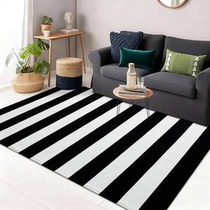 lot 14293 image: OLANLY Black and White Striped Rug 3 x 5 �� Washable Cotton Indoor Outdoor Doormat for Front Door, Entryway, Kitchen, Porch, Patio Decor