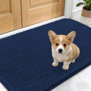lot 14300 image: OLANLY Dog Door Mat for Muddy Paws 30x17, Absorbs Moisture and Dirt, Absorbent Non-Slip Washable Doormat, Quick Dry Chenille Mud Mat for Dogs, Entry Indoor Entryway Carpet for Inside Floor, Dark Blue