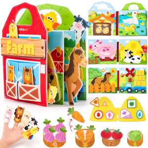 lot 14304 image: hahaland Busy Book for Toddlers 1-3 - Farm Animals Quiet Busy Board for 1 Year Old, Montessori Toys for 1 Year Old Boy Girl Gifts, Educational First Activity Books Felt Board Toddler Travel Toys