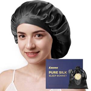 lot 14306 image: Kaome 100% Mulberry Silk Bonnet for Sleeping Women, 22 Momme Double Layer Silk Hair Wrap, Non-Slip Sleep Cap with Adjustable Elastic Band for Long Curly Hair Care, Comfortable and Breathable, Black