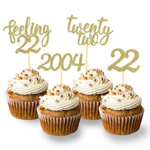 lot 14307 image: 24pcs Feeling 22 Cupcake Toppers, Twenty Two Birthday Cake Decorations, Cheer to 22 Years Old Theme Party Decoration Supplies (Gold2)