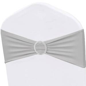 lot 14320 image: ZSJFMF 50 Pack Spandex Silver Grey Chair Sashes Bows Stretch Chair Bands with Buckles Universal Elastic Chairs Ties for Party Celebration Ceremony Events Wedding Decorations