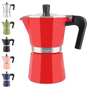 lot 14328 image: Mongdio Stovetop Espresso Maker Moka Pot, Stove Top Cuban Coffee Maker, Italian Greca Mocha Pot, 6 Espresso Cups, 10 oz - Red