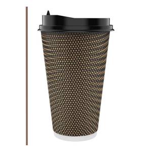 lot 14333 image: LITOPAK 48 Pack 16 oz Paper Coffee Cups, Insulated Ripple Wall Paper Cups with Lid and Straws, Three Layer Insulated Hot Beverage Cups for Hot Drinks, Coffee Cups for Parties, Picnic, and Travel