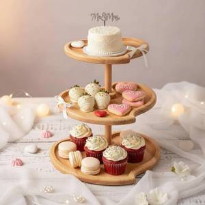 lot 14334 image: Wenqik 1 Pcs Cupcake Stand 3 Tier Wooden Cupcake Stand Heart Shaped 3 Tiered Serving Trays Rustic Farmhouse Dessert Display Tower for Wedding Birthday Tea Party Mothers Day Graduation