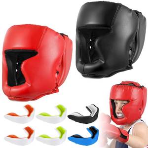 lot 14336 image: 8 Pcs Kids Boxing Training Set - 2 Adjustable Headgear Helmets & 6 EVA Mouthguards for MMA, Muay Thai, Kickboxing - Beginner Sparring Gear