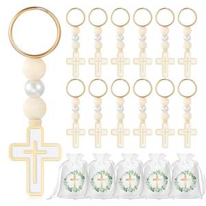 lot 14338 image: Bekecidi 24 Sets First Communion Favors, Rosary Keychain with Cross and White Satin Gift Candy Bag, Baptism Party Favors Gifts for Guests, Christening Souvenirs