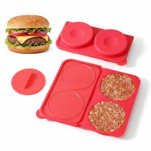 lot 14344 image: AUOON Silicone Burger Press for 4.5 14-13 lb Patties - 4 in 1 Hamburger Press Patty Maker for Kitchen BBQ, Non-Stick Burger Patty Mold for Beef Veggie, Dishwasher Safe & Freezer Storage (Red)