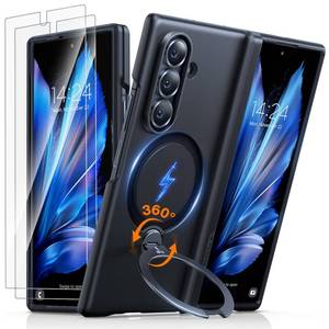 lot 14345 image: TORRAS 360 Spin Magnetic Stand for Galaxy Z Fold 7 Case, MIL-Grade Hinge Protection, Fit for Magsafe, 360 Kickstand & Ring Holder, Armor Hard Slim Case for Samsung Galaxy Z Fold 7, Black