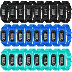 lot 14362 image: Geyoga 12 Pcs Pedometer for Walking Steps and Miles Pedometer Watch Silicone Steps Tracker Running Bracelet Ankle Step Counter for Calorie Burning and Step Counting (Mint,Blue,Black)