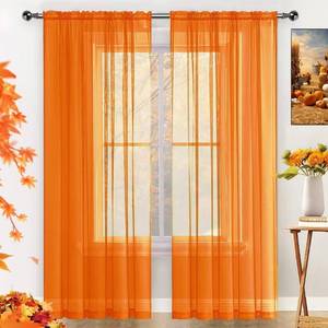 lot 14368 image: SpaceDresser Basic Rod Pocket Sheer Voile Window Curtain Panels White 1 Pair 2 Panels 38 Width 63 Inch Long for Kitchen Bedroom Children Living Room Yard(Orange,38 W x 63 L)