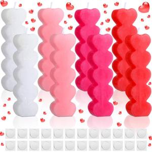 lot 14369 image: Jutom 8 Pcs Valentines Day Heart Candle Burning Heart Shaped White Pink Red Romantic Soy Pillar Candles Delicate Valentine Gift for Wedding Birthday Spa Home Decor, 4 Colors