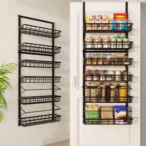 lot 15801 image: Mefirt Over The Door Pantry Organizer, Pantry Storage and Organization, 6-Tier Adjustable Hanging Baskets, Metal Wall Mount Spice Rack Seasoning Shelves for Home & Kitchen, Laundry Bathroom - Black