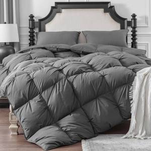 lot 15805 image: KAKABELL Pinch Pleat Goose Down Feathers Fiber Comforter King Size All Season-Ultra Soft and Cozy Noiseless Duvet Insert with Egyptian Cotton Blend Cover,Fluffy Warm Comforter Insert(Grey,90X106)