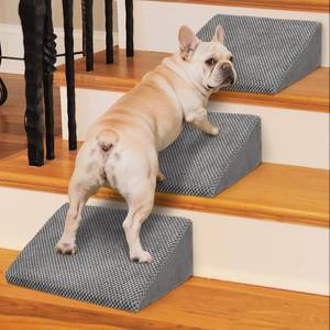 lot 15808 image: 40D Dog Ramp for Stairs for Small & Senior Dogs and Cats �� Non-Slip Stair Ramp for Dogs with Gentle Slope, Pet Ramp with Washable Cover & Self-Sticky Pads for Safe Climbing Easy Install(Grey, 3 Pack)