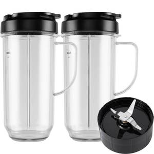 lot 15812 image: 5-piece Magic Bullet Blender Cups, Tall 22oz Cup with Flip-Top To-Go Lid, Cross Blade, Blender Replacement Parts, Mug with Handle Compatible with Magic Bullet 250w MB1001