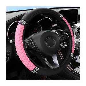 lot 16227 image: Osilly Bling Car Steering Wheel Cover, 15 Inch Rhinestones Soft Leather Elastic Steering Wheel Protector, Sparkly Crystal Diamond for Women Girls, Car Interior Accessories for Most Cars (Pink)