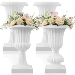 lot 19584 image: AceOrbit 4 Pack 12 Large Plastic Urn Planters, Pedestal Flower Plant Pot White Plant Stand for Wedding, Party, Event, Home, Stage, Garden, Balcony Decoration