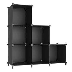 lot 19593 image: AWTATOS Cube Storage Organizer, Storage Cubes Shelves Bookshelf, 6 Cube Closet Organizers and Storage, DIY Stackable Plastic Clothes Organizer Shelving for Bedroom, Home, Black