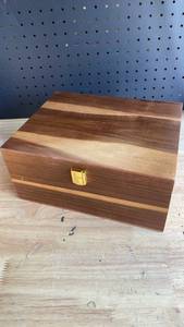 lot 19611 image: Handcrafted Wooden Storage Box with Brass Hardware