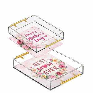 lot 19629 image: 2Pcs Scalloped Acrylic Tray 10x12 and 8x10 Magnetic Bottom with Handles for Customizable Photos, Gifts, Coffee Bar, Bedroom and Kitchen D�cor Organizer