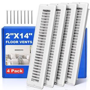 lot 19653 image: 2x14 Floor Register, White Vent Covers for Home Floor & Wall, 4 Pack Floor Vents with 8 Pack Screws, Heavy Duty Walkable Metal Face & Air Supply Lever for Quiet Adjustable Return Air Vent Cover