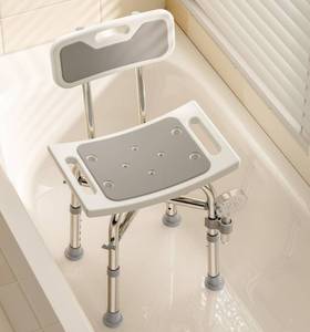 lot 19666 image: Bluelog Shower Chair with Back for Elderly and Disabled, Shower Seat Bench Stool, Adjustable Height, 350 lbs Capacity, Rectangular