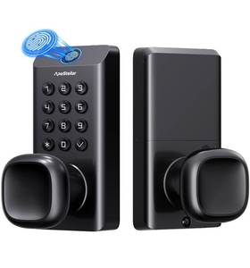 lot 19698 image: Fingerprint Keyless Entry Door Lock, Fingerprint Door Knob, Keypad Door Lock with Handle, Digitl Electronic Door Knob for Front Door & Bedroom, High Durability, Voice Prompt for Easy Use, Black