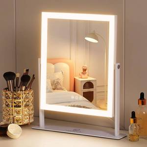 lot 19702 image: FENCHILIN Vanity Mirror with Lights 11.8 x 9.8,Lighted Makeup Mirror and Hollywood Mirror with Smart Touch Control 3 Colors Dimmable LED Light, 360°Rotation 10X Magnification Tabletop (White)