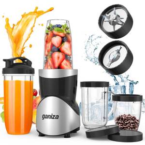 lot 19713 image: Ganiza Smoothie Blender, 900W Blenders for Shakes and Smoothies, 15-Piece Personal Blender and Grinder Combo for Kitchen, Smoothies Maker with 4 BPA-Free Portable Cup, Nutritious Recipe