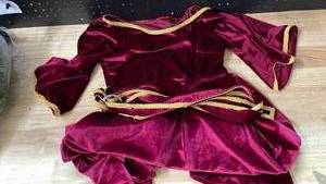 lot 20039 image: Maroon Velvet Dress with Gold Hemming and Gold Belt Large