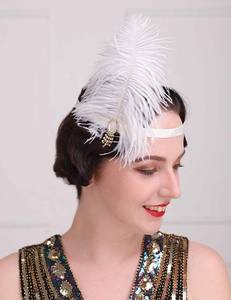 lot 20061 image: Aimimier 1920s Flapper Feather Headband White with Elastic Hair Band Costume Feather Headpiece Hair Accessories for Women