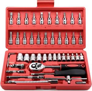 lot 20065 image: Egofine 46 Pieces 14 inch Drive Socket Ratchet Wrench Set, with Bit Socket Set Metric and Extension Bar for Auto Repairing and Household, with Storage Case