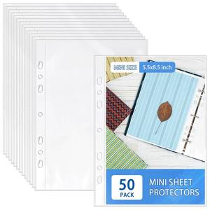 lot 20069 image: VOKOY 50 Pack 5.5x8.5 Inch Sheet Protectors for 3 or 6 Ring A5 Binder, Half Letter Size 7 Holes Mini Heavy-Duty Sheet Protector Sleeves Crystal Clear Playbill Binder Pockets